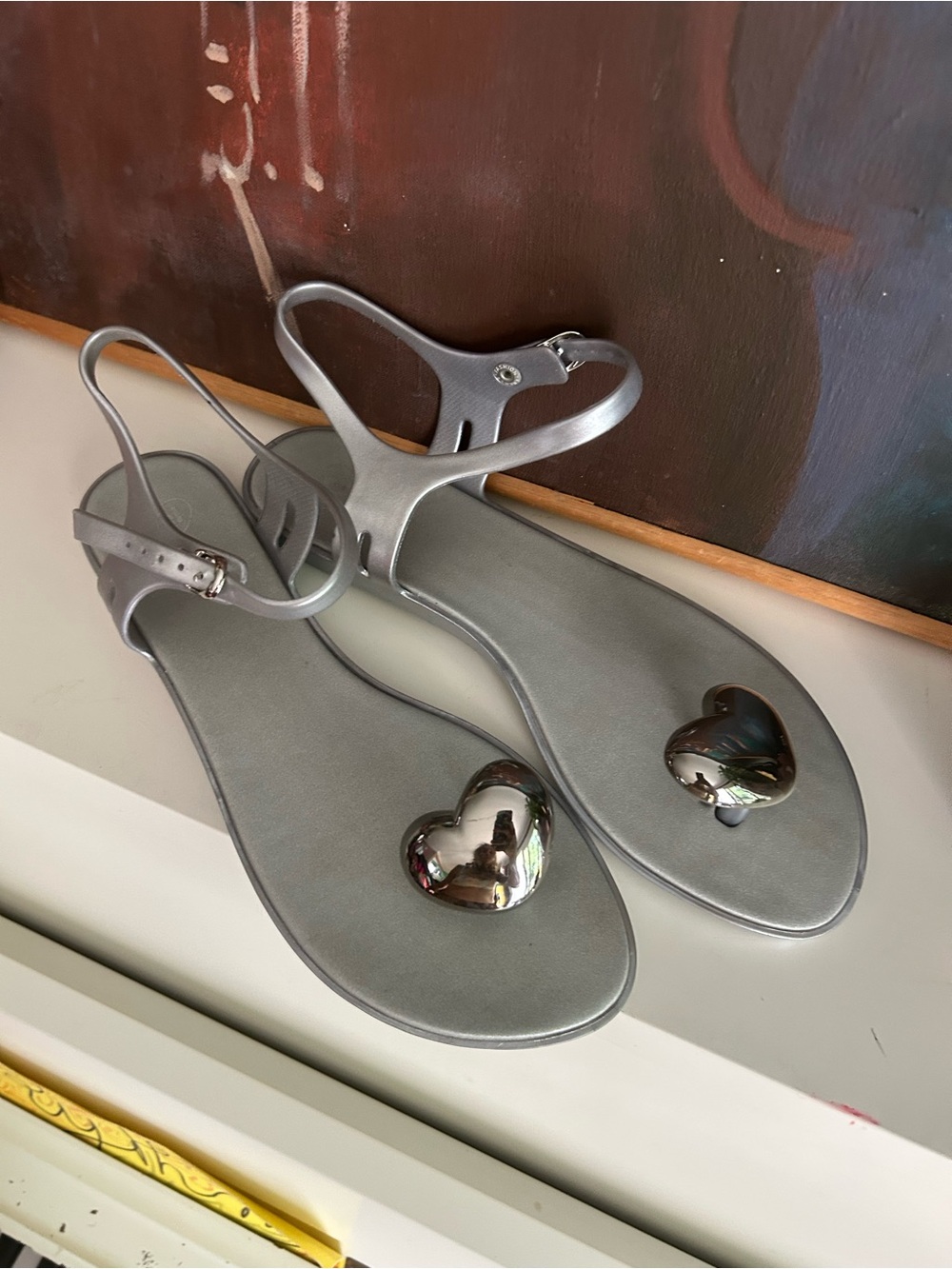 Melissa Silver Jelly Heart T Strap Sandals Metallic Y2K Women’s US 9 EU 40